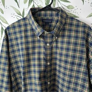 Lands' End Men's Button Down Cotton Plaid Shirt. Neck 17.5 Green/Navy